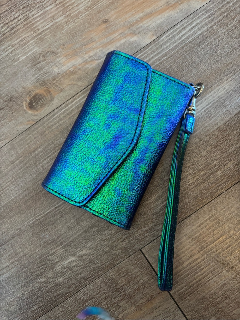 Iridescent Blue-Green Wristlet Wallet